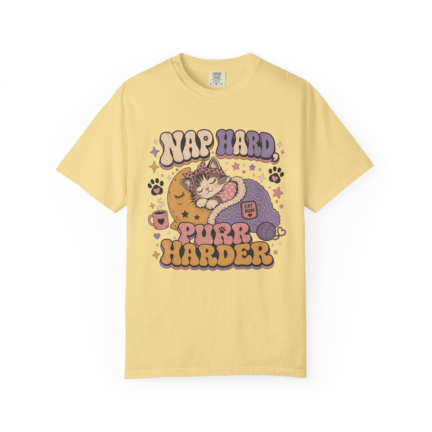 Cat Nap T-Shirt — "Nap Hard Purr Harder" Retro Cute Cat Graphic Tee