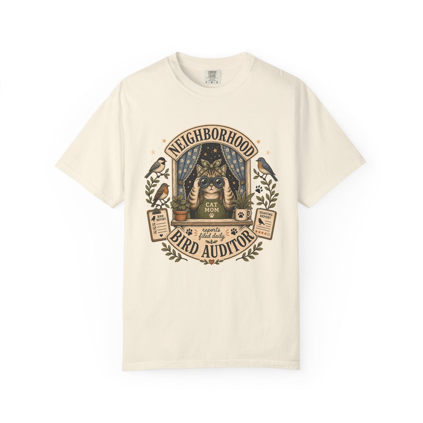 Neighborhood Bird Auditor T-Shirt — Cat Mom Birdwatcher Graphic Tee