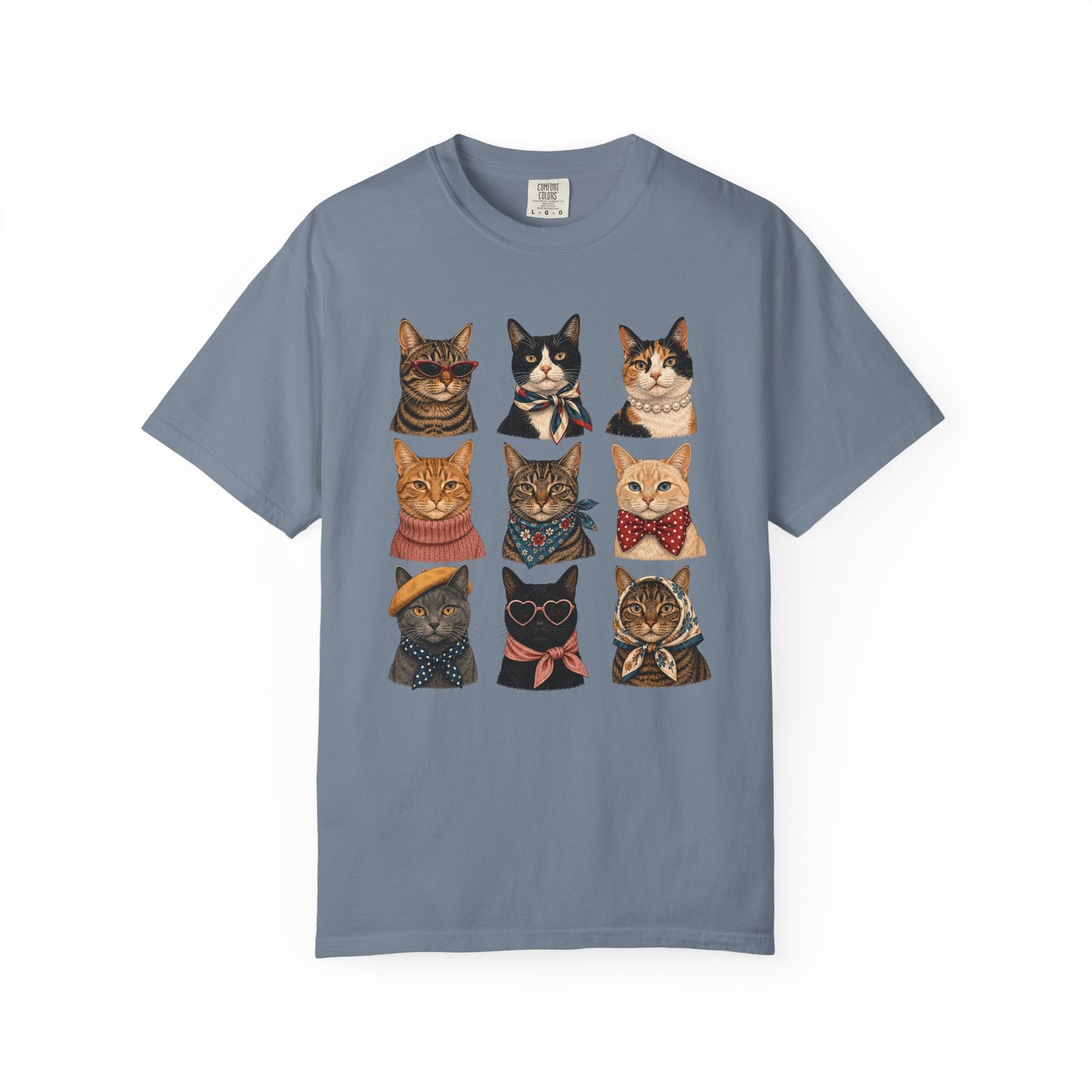 Cat Portraits T-Shirt — Vintage Nine Cats Illustration Tee