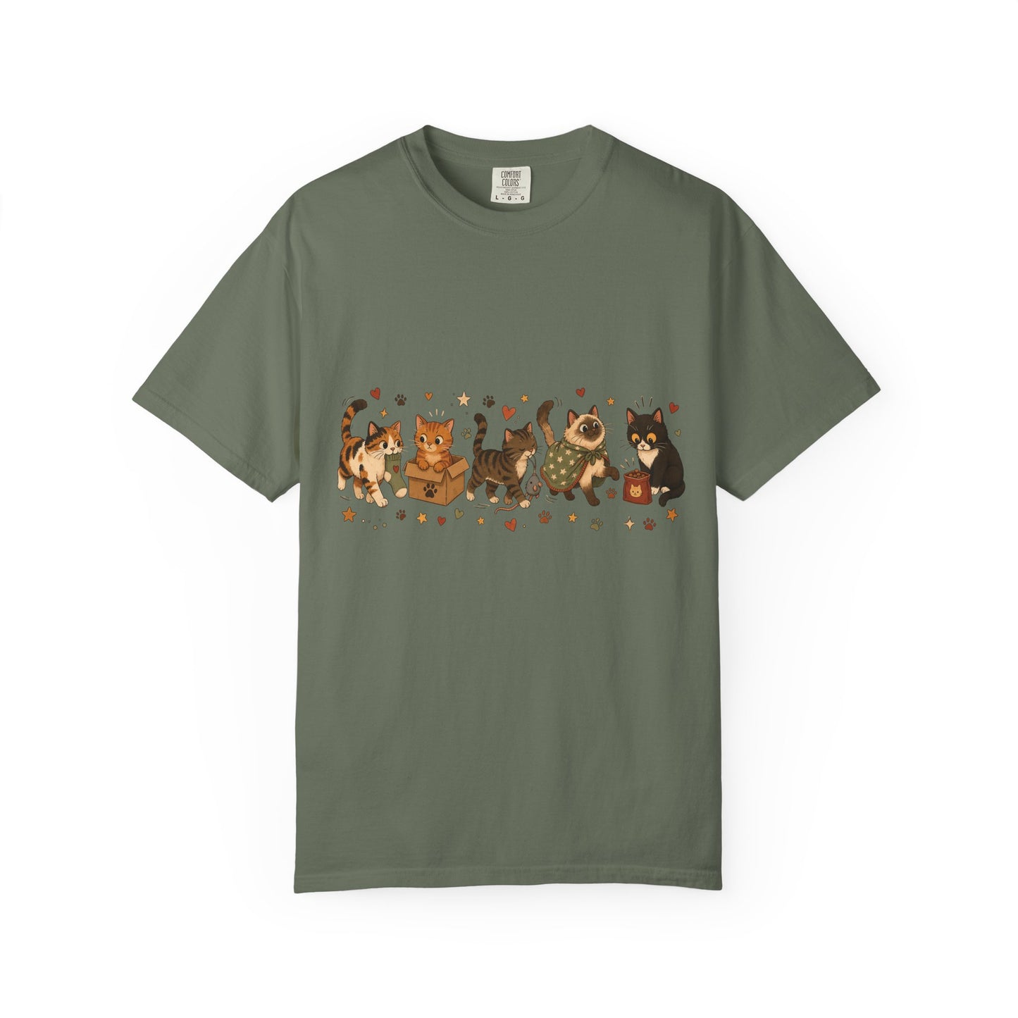 Calico Cats Row T-Shirt — Vintage Kitty Illustration Tee