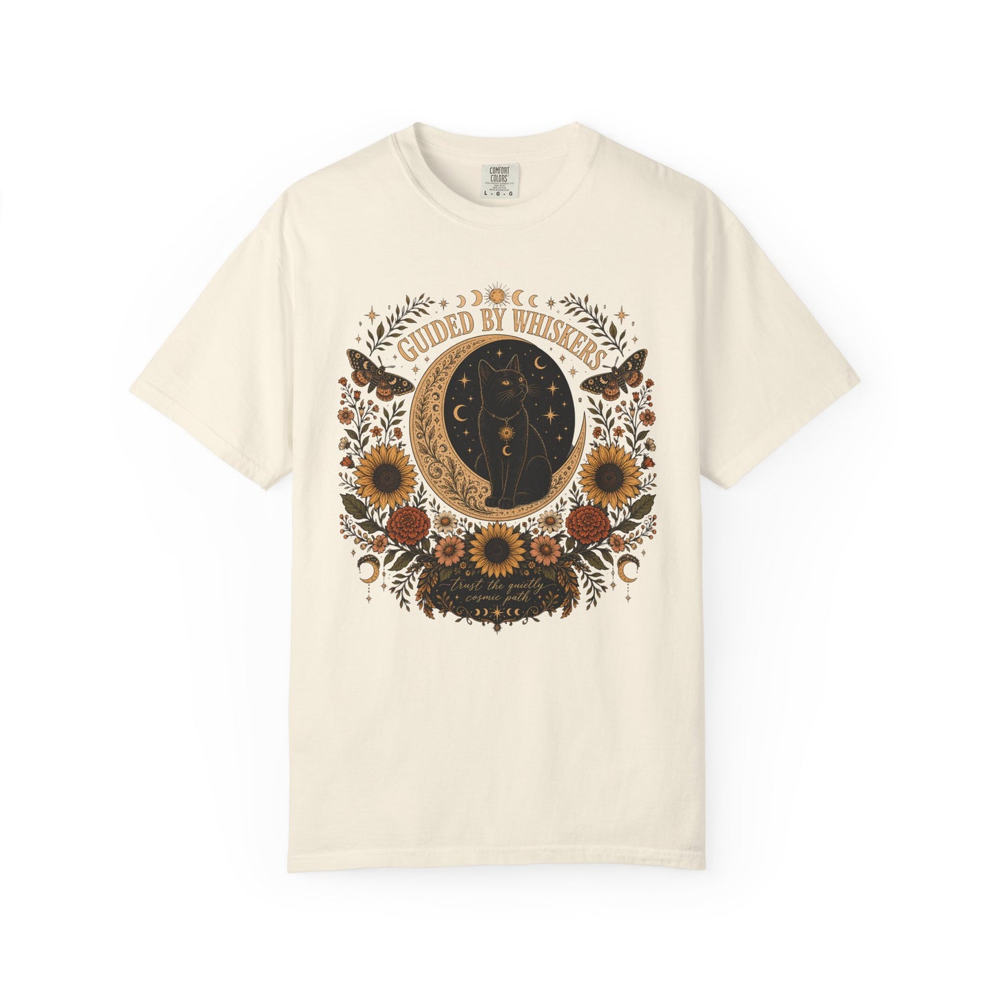 Guided by Whiskers T-Shirt — Boho Celestial Floral Graphic Tee