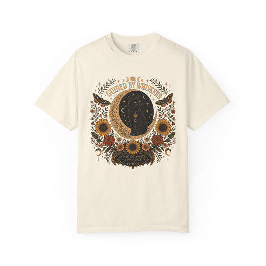 Guided by Whiskers T-Shirt — Boho Celestial Floral Graphic Tee