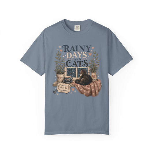 Rainy Days and Cats T-Shirt — Cozy Cat Lover Tee