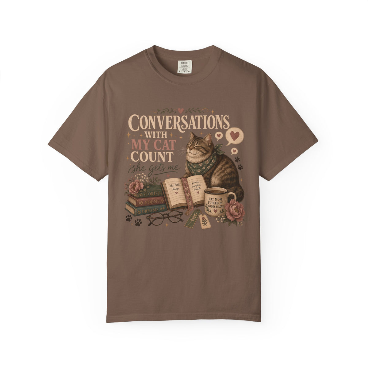 Cat Lover T-Shirt — "Conversations With My Cat I Count (She Gets Me)" Vintage Bookish Tee