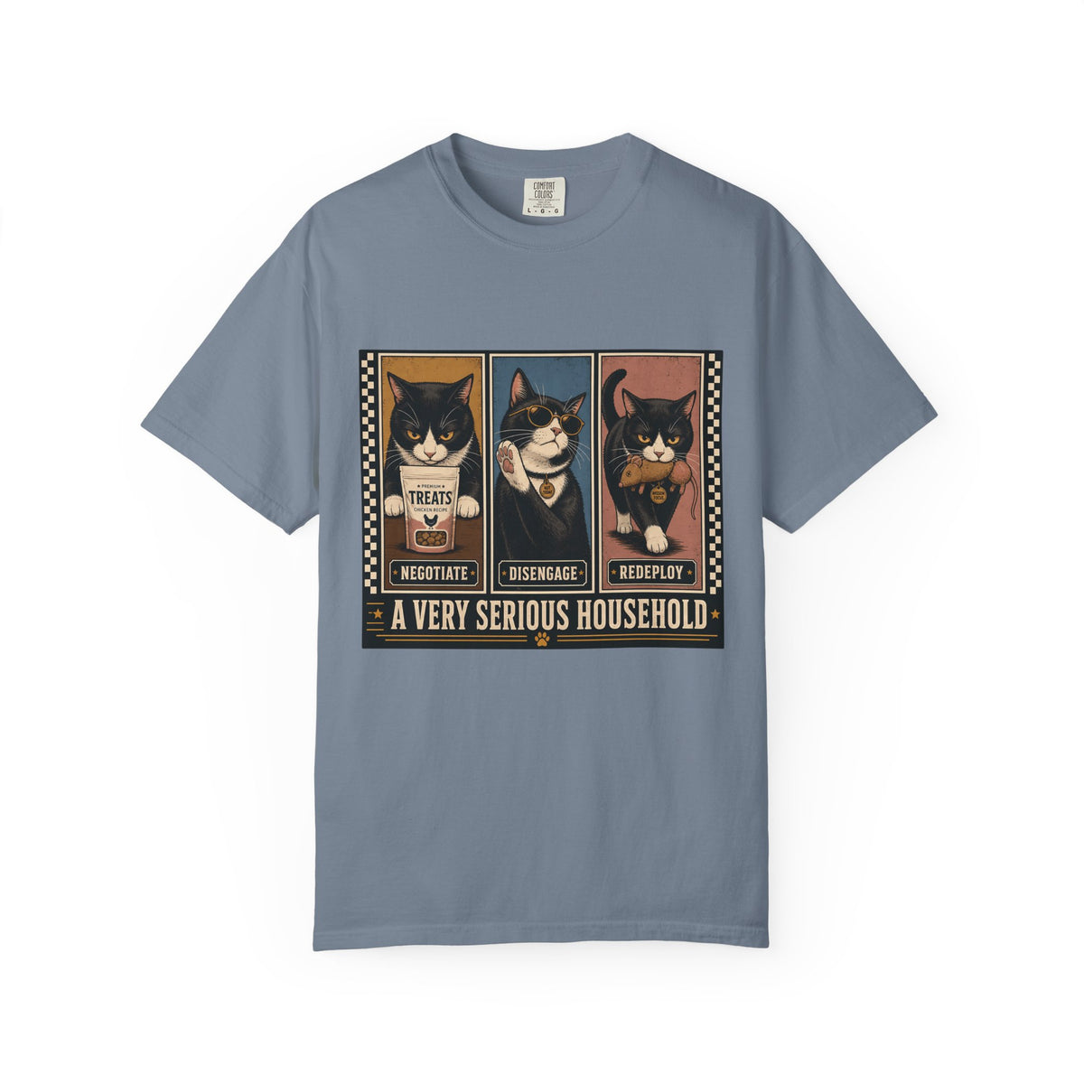 A Very Serious Household T-Shirt — Vintage Cat Trio Graphic