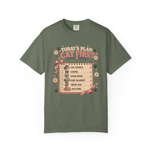 Cat First Checklist T-Shirt — Cozy Cat Lover Tee