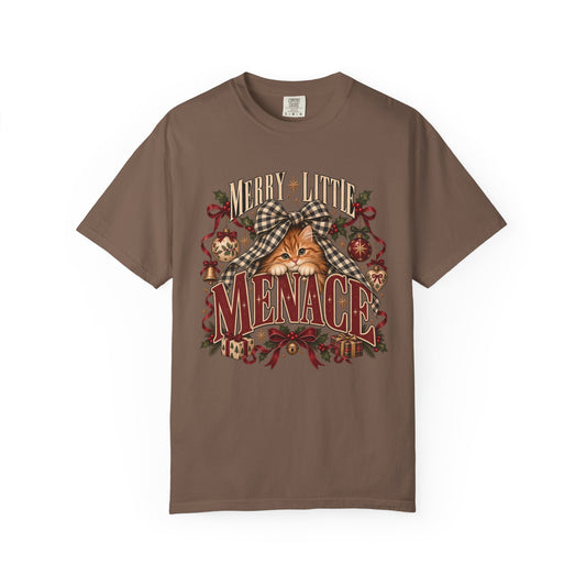 Menace Cat Graphic T-Shirt — Vintage Holiday Plaid Kitten Tee