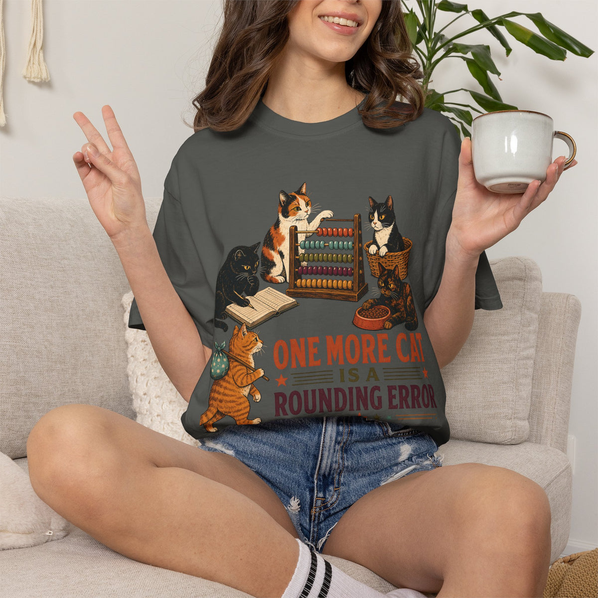 Cat Lover T-Shirt — "One More Cat Is a Rounding Error" Vintage Kittens Tee