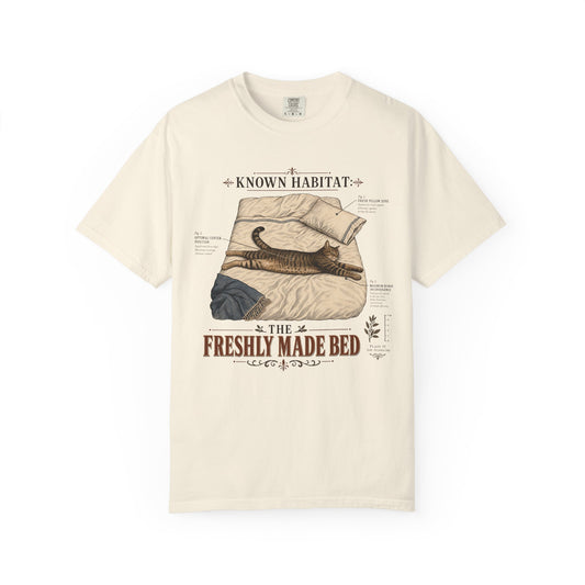 T‑Shirt — "Known Habitat: The Freshly Made Bed" Cat Illustration Tee