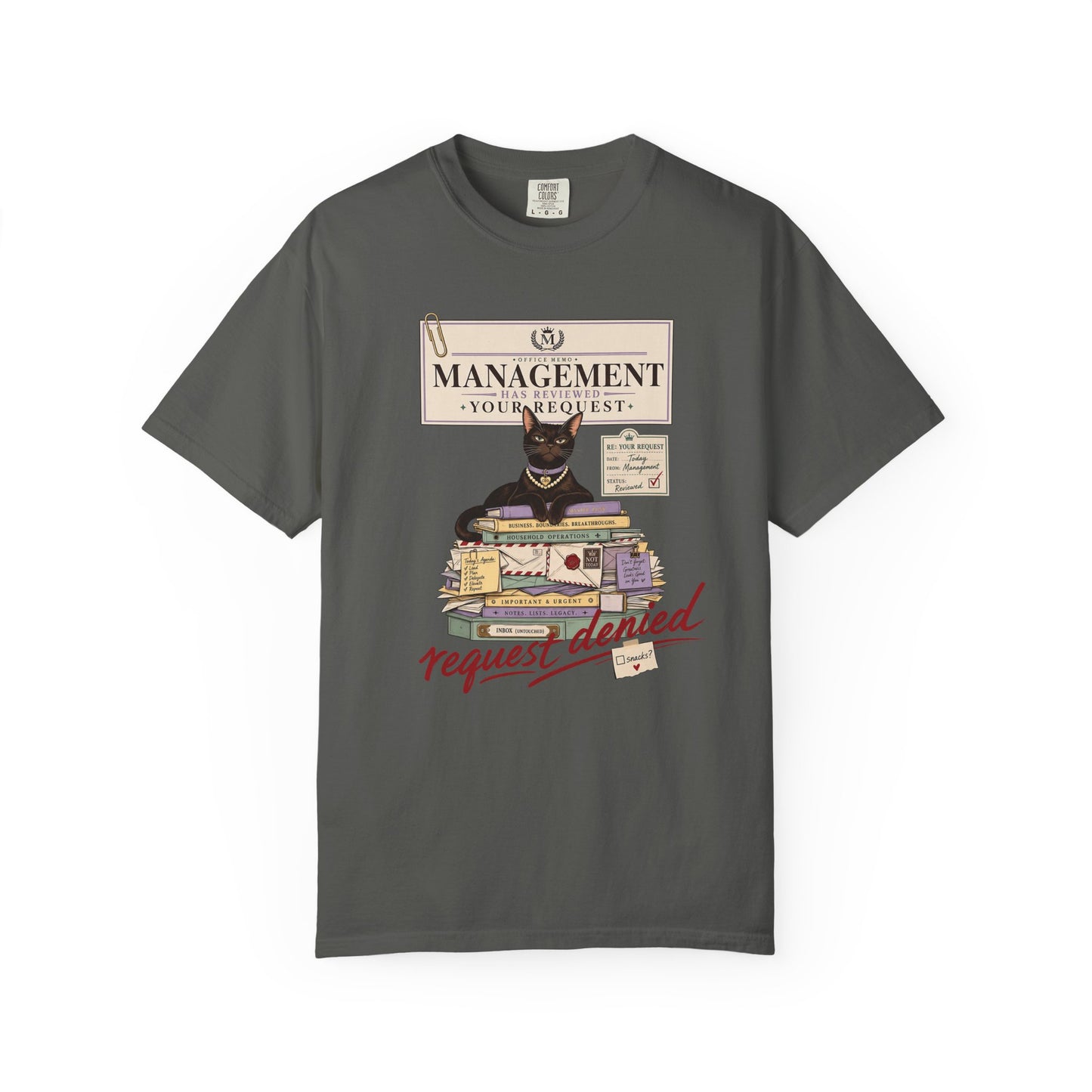Management Cat T-Shirt — "Request Denied" Vintage Graphic Tee