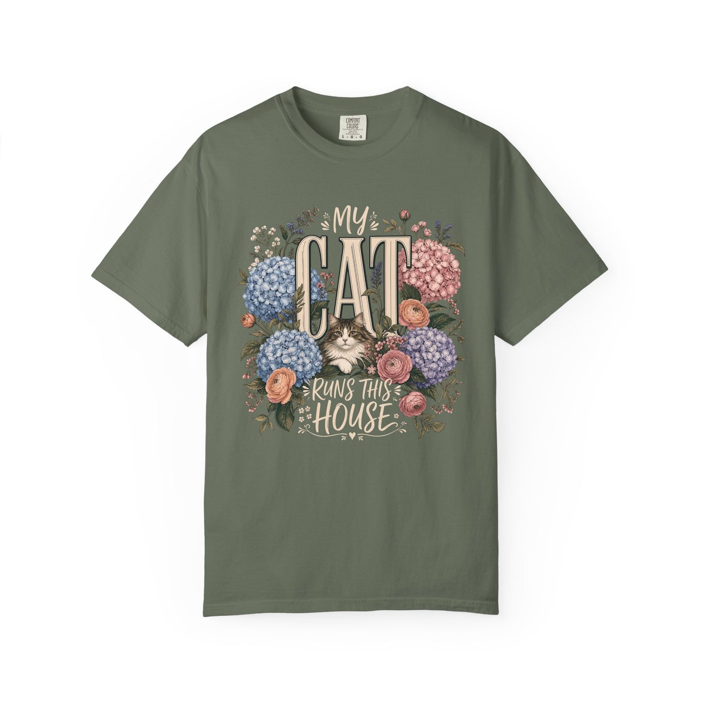 Cat Runs This House T-Shirt — Floral Cat Mom Tee
