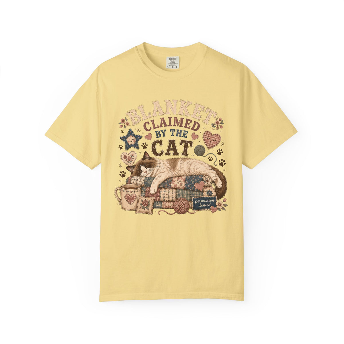 Cat Lover Tee — "Blanket Claimed by the Cat" Cozy Vintage Graphic T-Shirt