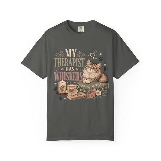 Cat Therapist T-Shirt — “My Therapist Has Whiskers” Cute Cat Lover Tee