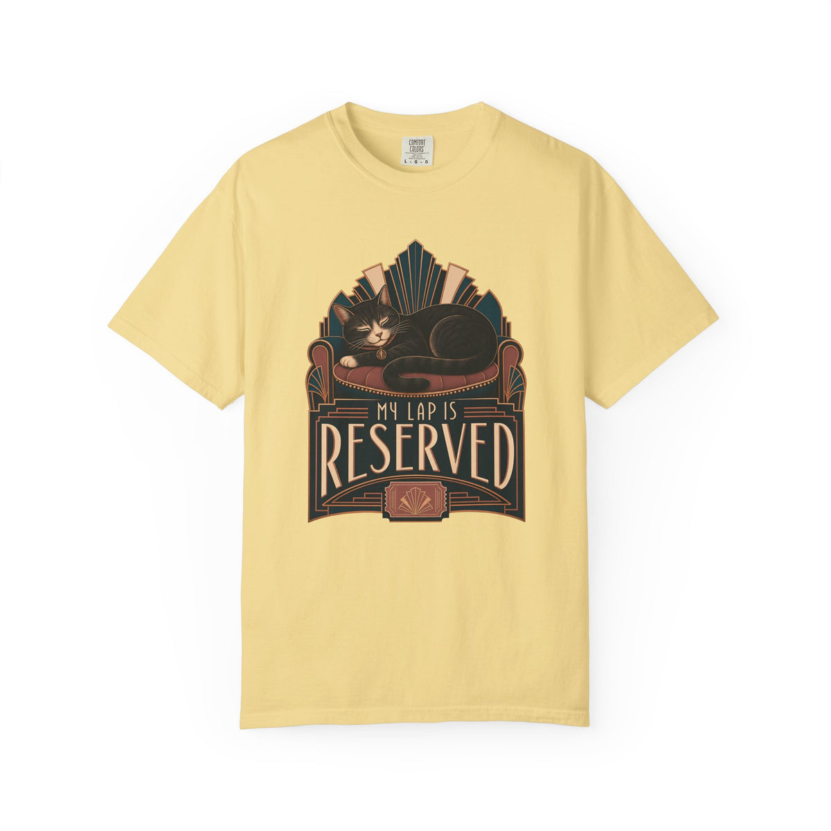 Cat T-Shirt — "My Lap Is Reserved" Vintage Art Deco Cat Tee