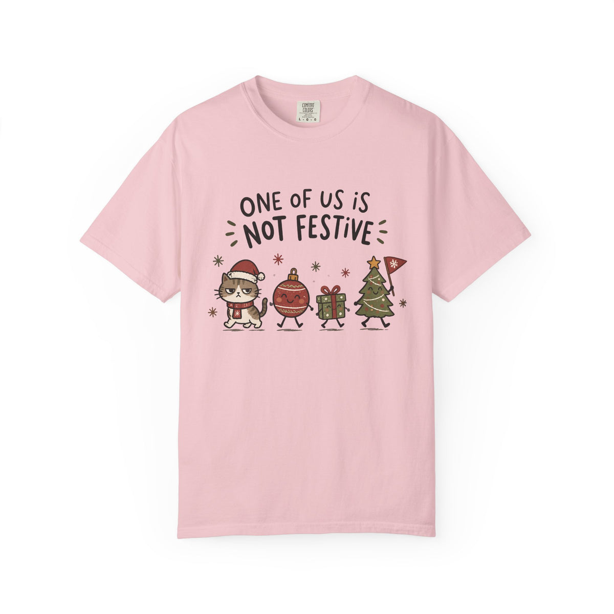 Funny Holiday T-Shirt "One of Us is Not Festive" – Cute Grinchy Cartoon Xmas Tee