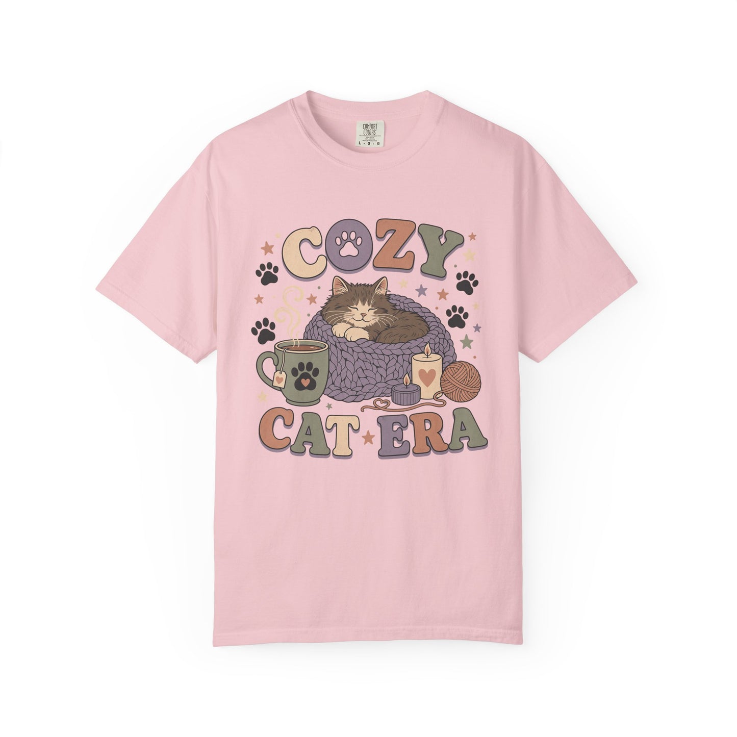 Cozy Cat Era T-Shirt — Cute Retro Kitty Tee with Paw Print Design