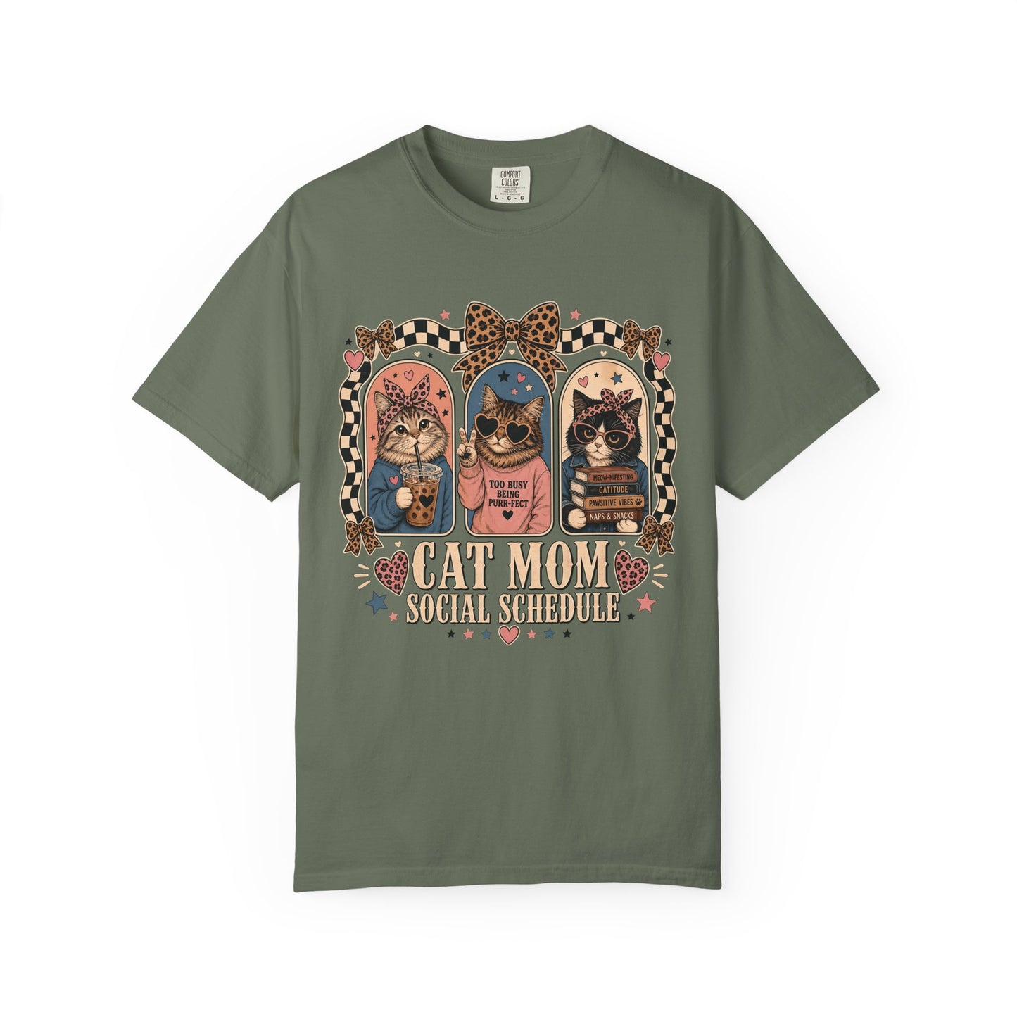 Cat Mom T-Shirt — Vintage Retro Cats "Cat Mom Social Schedule" Graphic Tee
