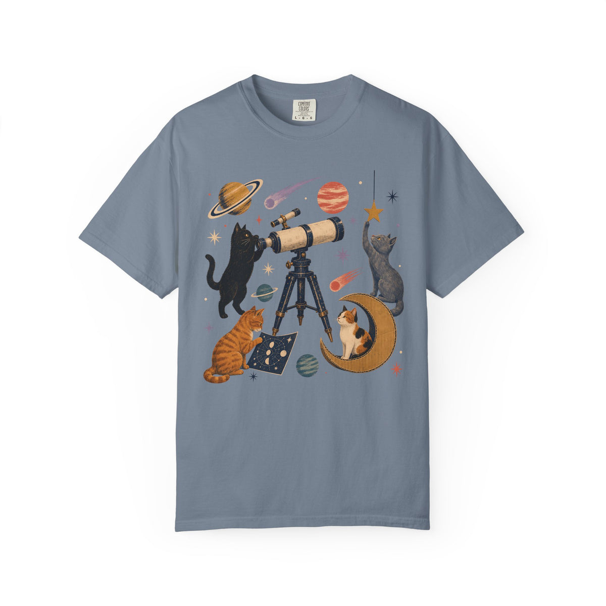 Celestial Cats Telescope T-Shirt — Space Kitty Astronomy Graphic Tee