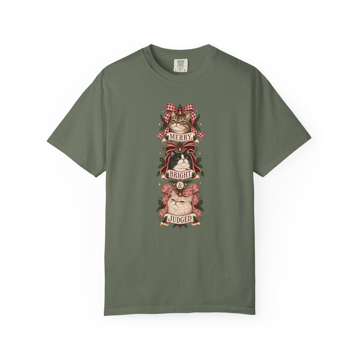Christmas Cat T-Shirt — "Merry, Bright & Judged" Vintage Holiday Tee