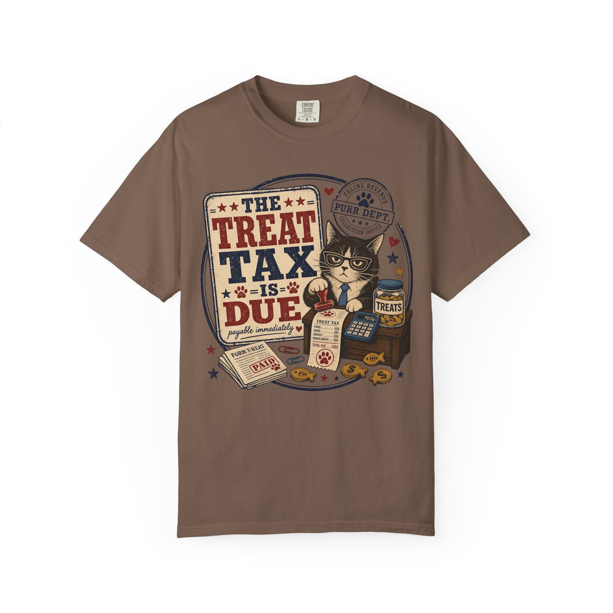 The Treat Tax Is Due Cat T-Shirt — Funny Pet Lover Graphic Tee