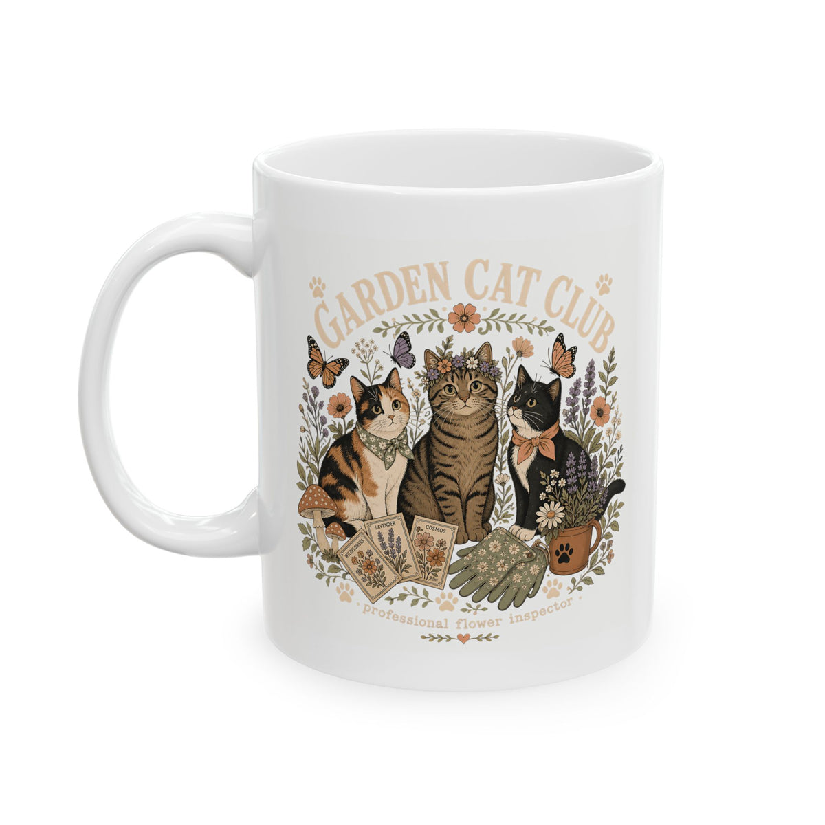 Floral Butterfly Ceramic Mug – Garden Cat Club Coffee Cup