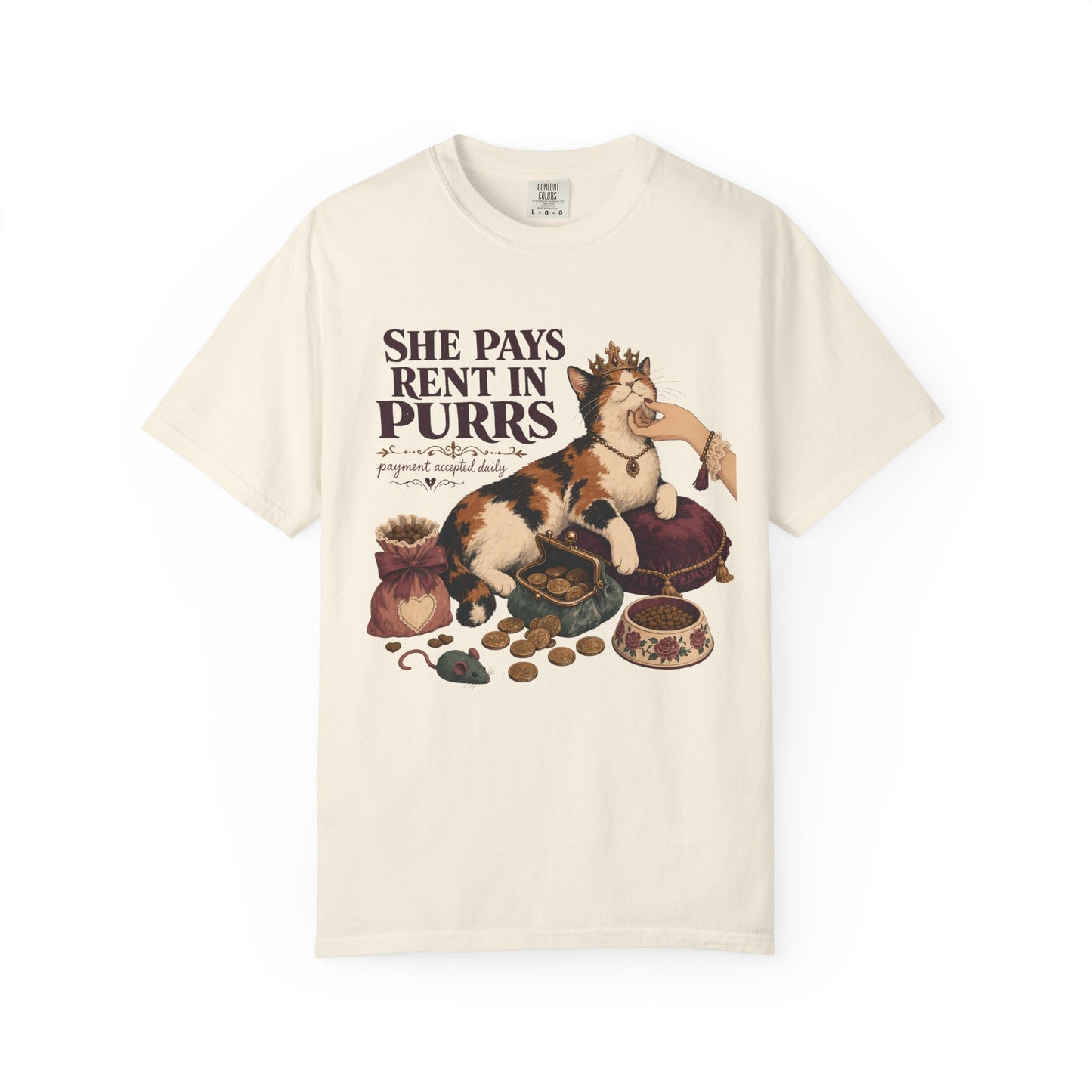 Cat Lover T-Shirt — "She Pays Rent in Purrs" Vintage Cat Illustration