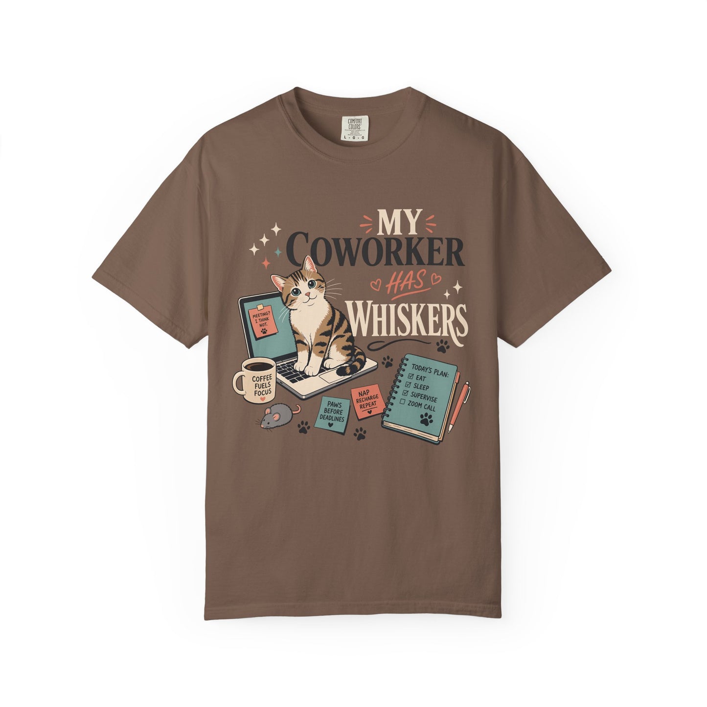 Cat Coworker T-Shirt — "My Coworker Has Whiskers" Casual Graphic Tee