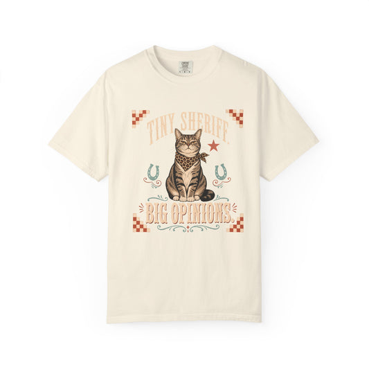 Cat Cowboy T‑Shirt – “Tiny Sheriff, Big Opinions” Graphic Tee