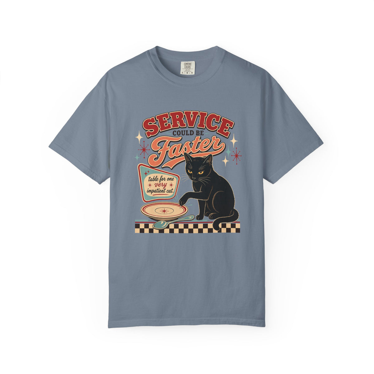 Cat Diner Tee — "Service Could Be Faster" Retro Black Cat T‑Shirt