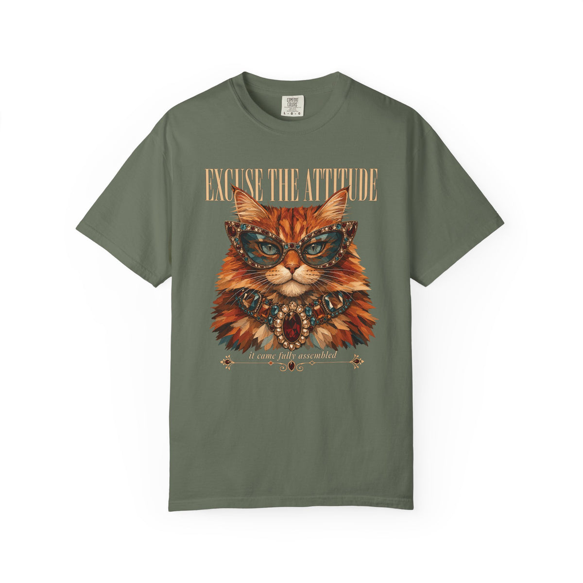 Cat Attitude Graphic T-Shirt — "Excuse The Attitude" Vintage Cat Portrait Tee