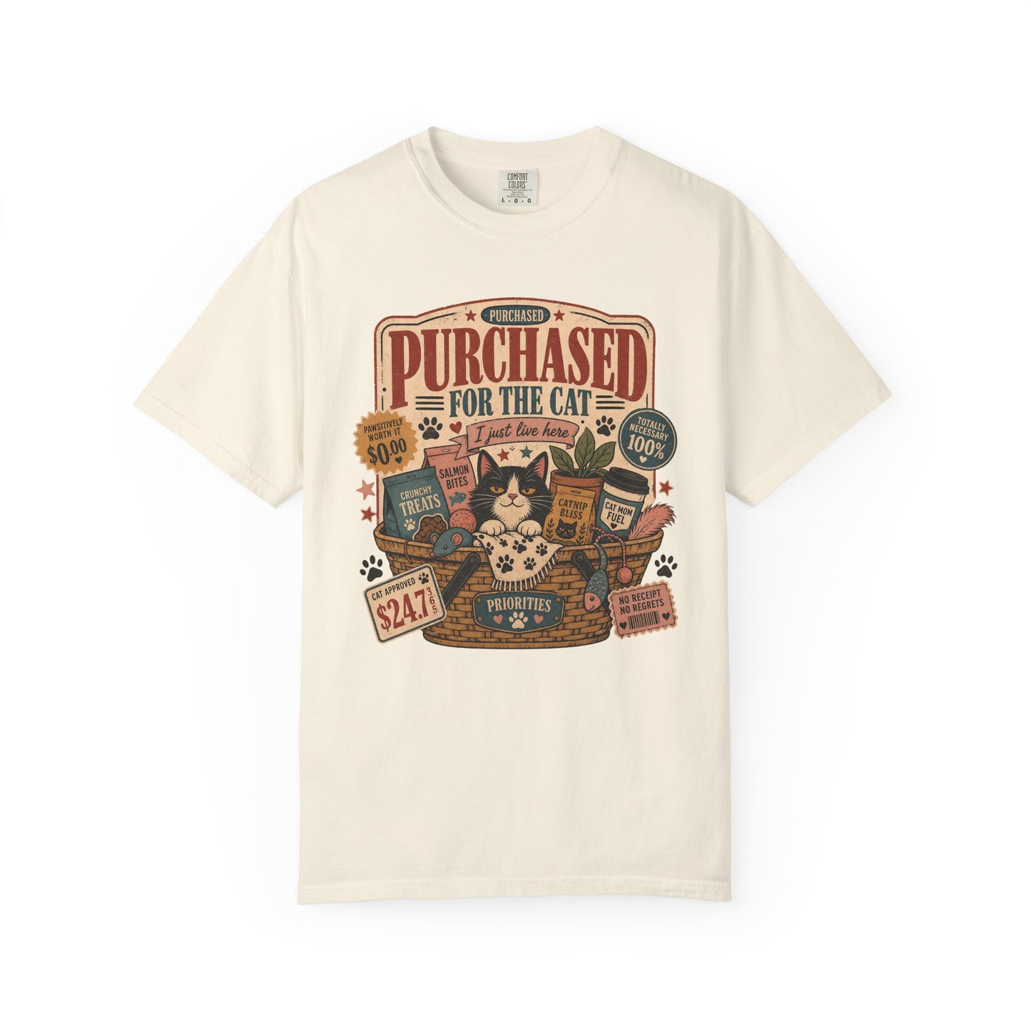 Cat Lover T-Shirt — "Purchased for the Cat" Vintage Pet Humor Tee