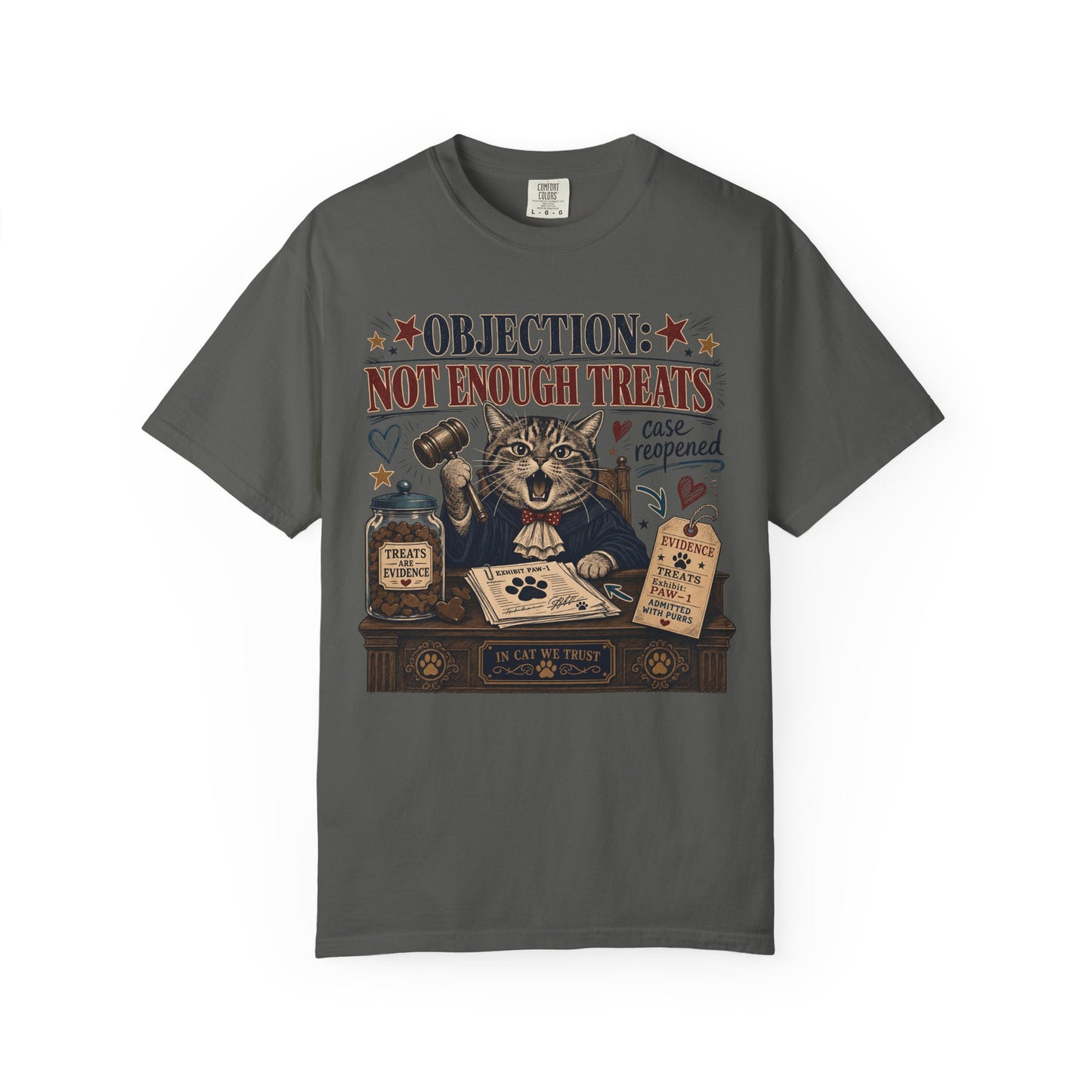 Cat Judge T‑Shirt — “Objection: Not Enough Treats” Novelty Lawyer Cat Tee