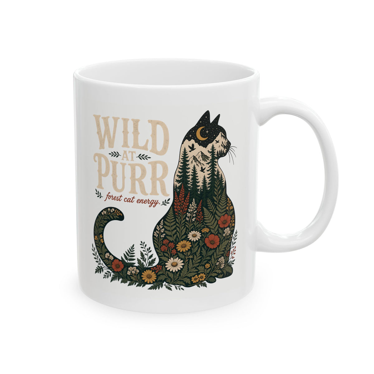 Wild at Purr Floral Cat Mug — Cute Cat Lover Coffee Cup