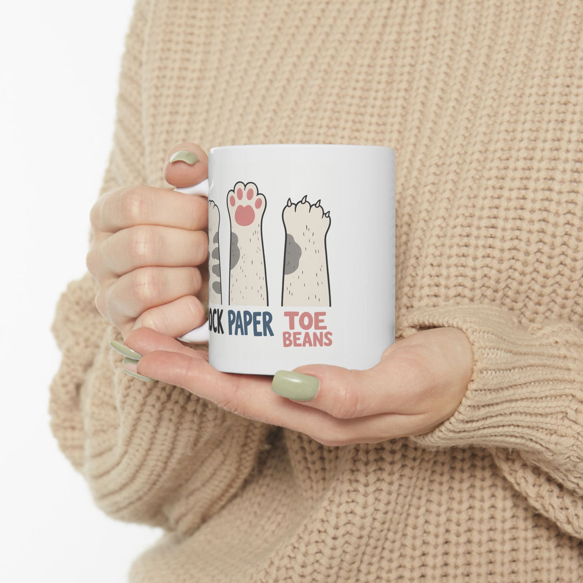 Cat Paw Coffee Mug - 'Rock Paper Toe Beans' Cute Kitten Paw Ceramic Mug