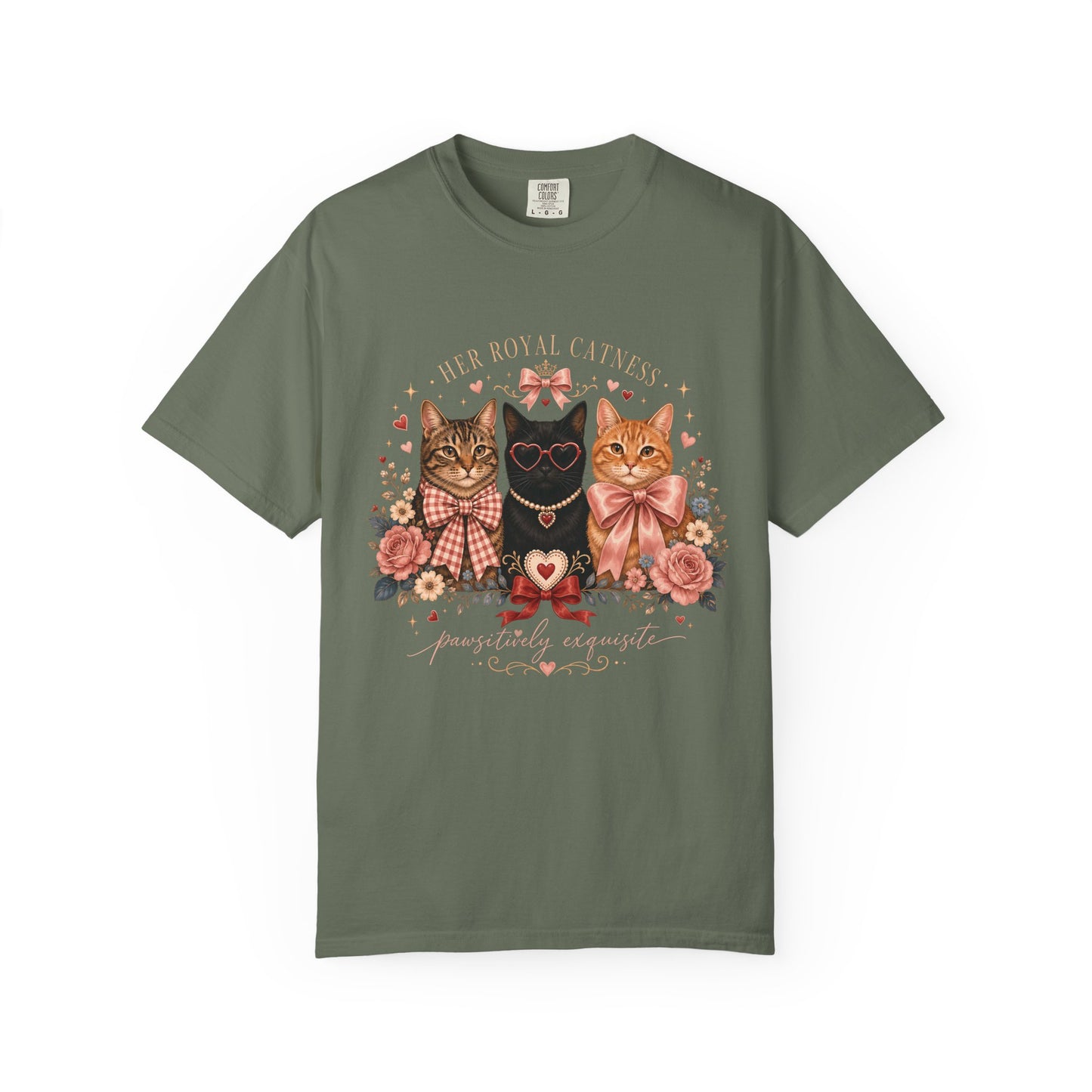 Cat Trio Floral Tee — "Her Royal Cattiness" Graphic T-Shirt