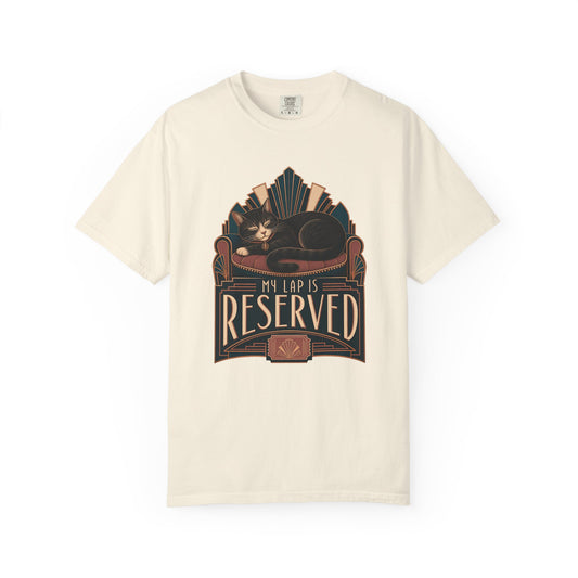 Cat T-Shirt — "My Lap Is Reserved" Vintage Art Deco Cat Tee