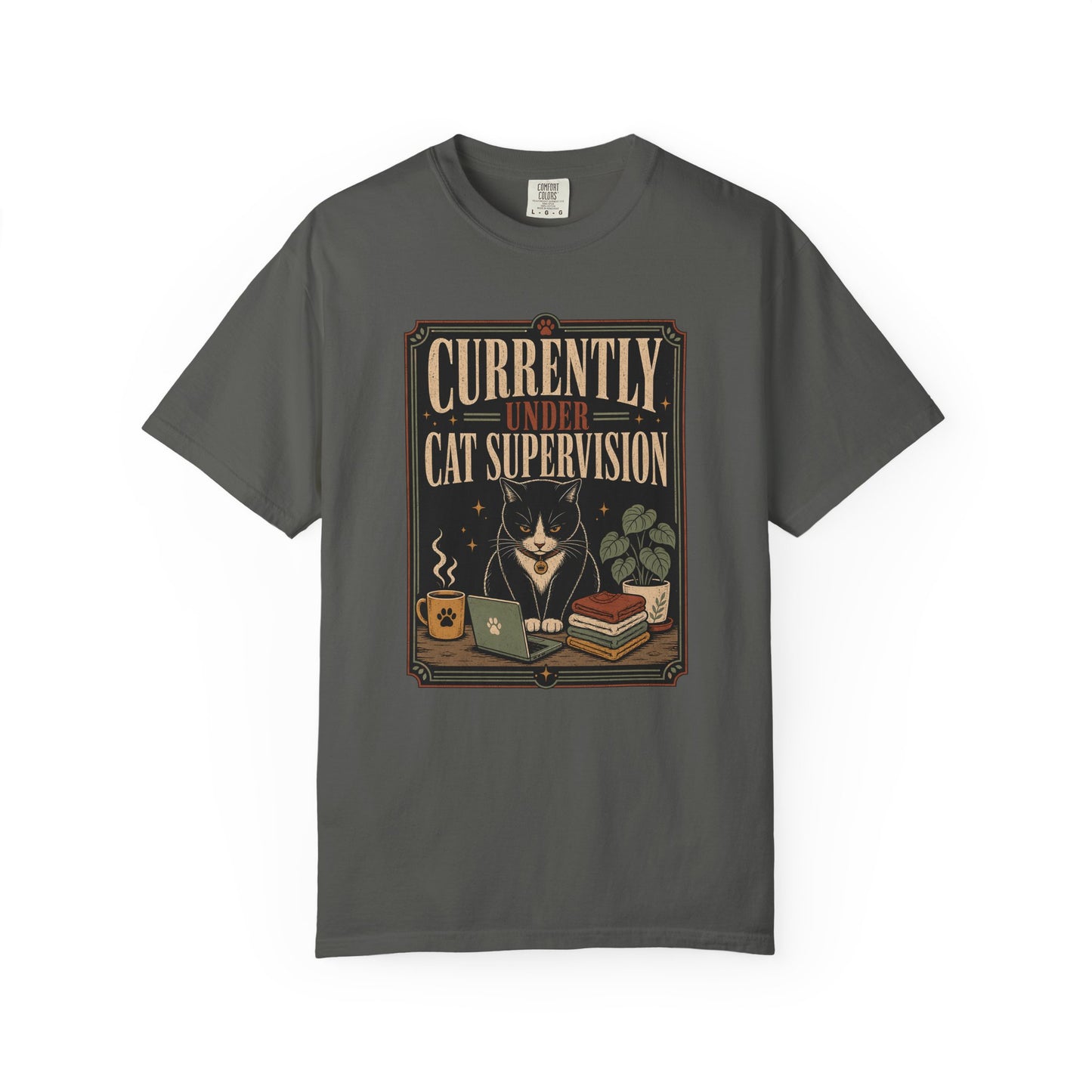 Cat Supervision T-Shirt — "Currently Under Cat Supervision" Vintage Cat Lover Tee