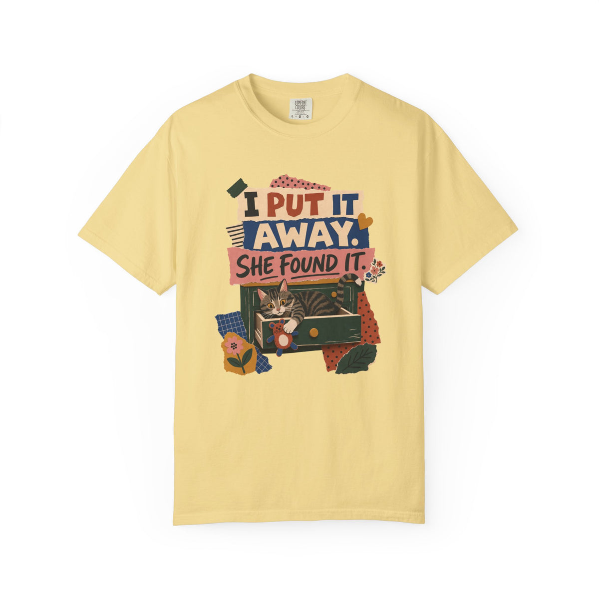 I Put It Away She Found It T-Shirt — Funny Lost & Found Cat Graphic Tee