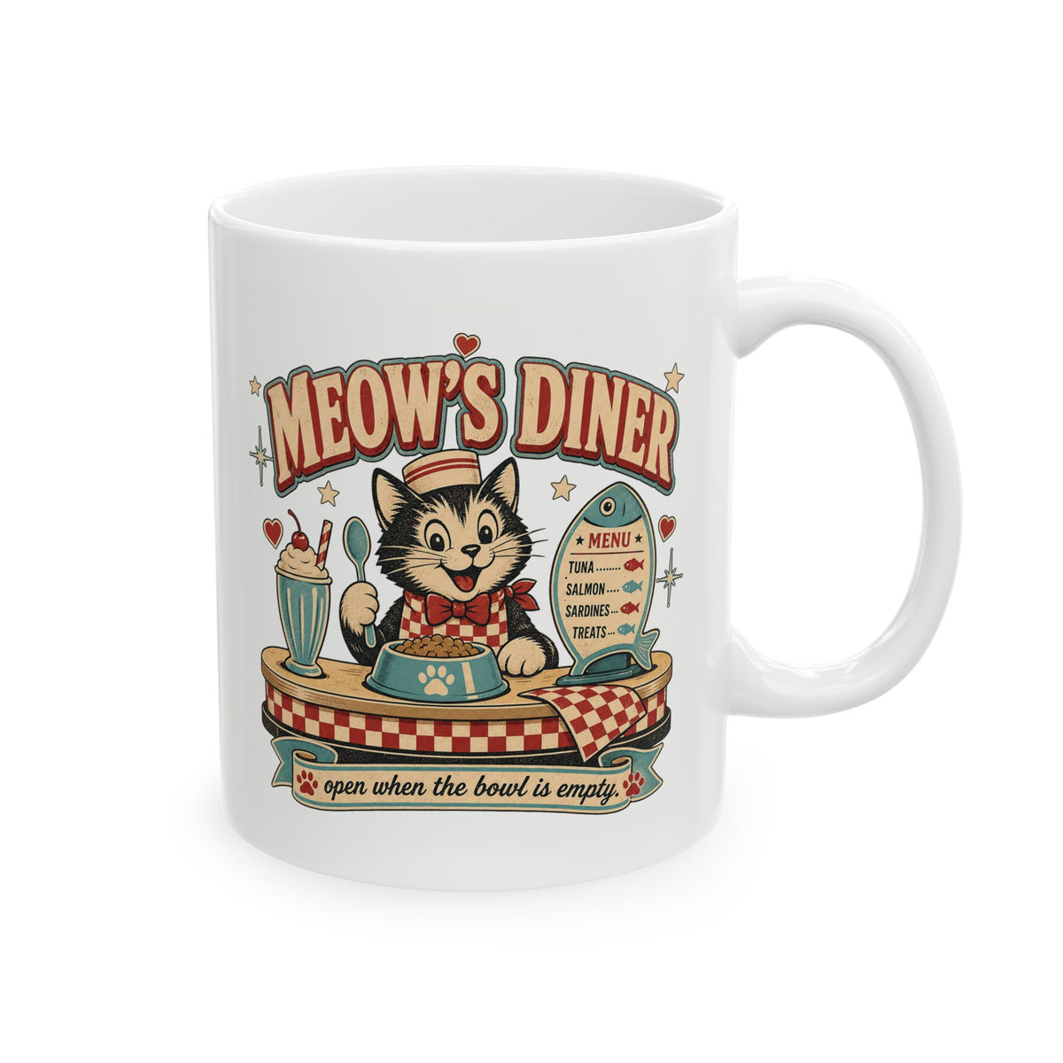 Meow's Diner Cat Mug - Retro Vintage Cat Coffee Mug