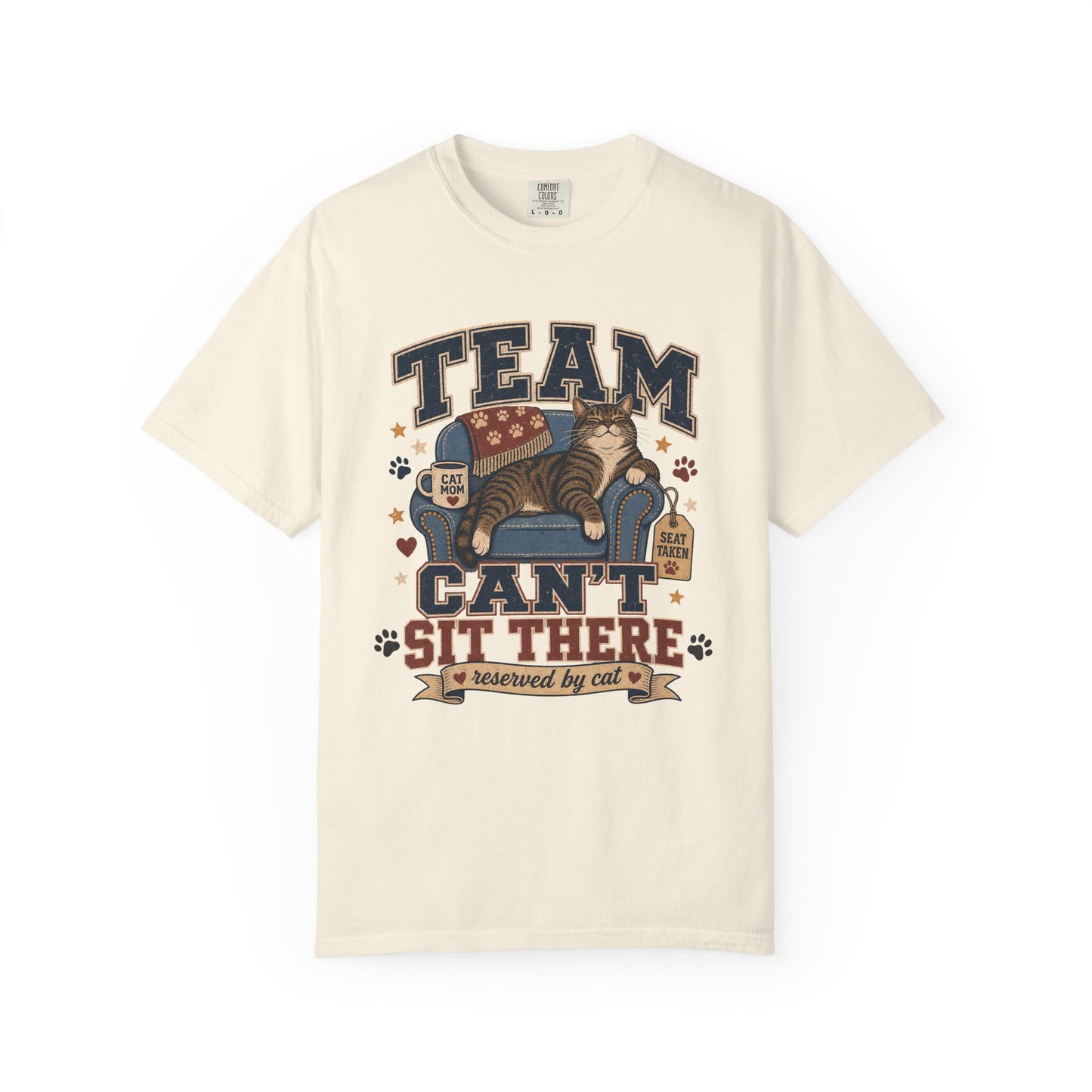 Vintage 'Team Can't Sit There' Cat T-Shirt — Cozy Cat Lover Graphic Tee