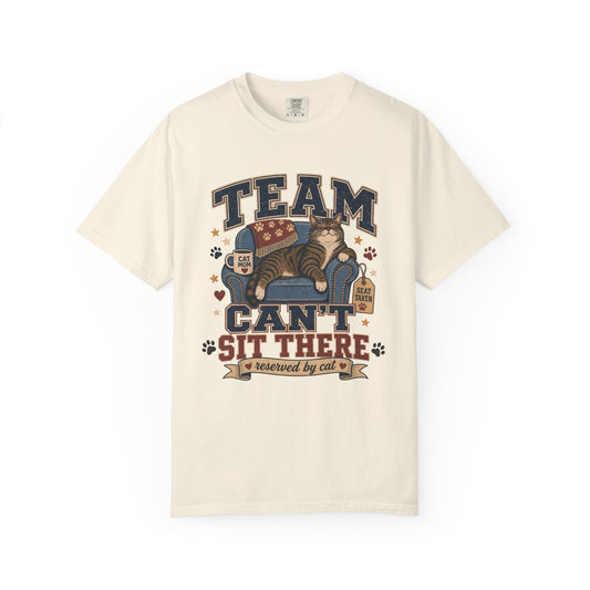 Vintage 'Team Can't Sit There' Cat T-Shirt — Cozy Cat Lover Graphic Tee
