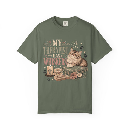 Cat Therapist T-Shirt — “My Therapist Has Whiskers” Cute Cat Lover Tee