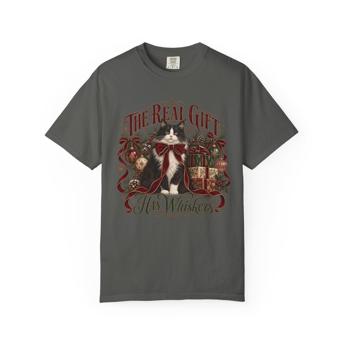 Christmas Cat T-Shirt — "The Real Gift Has Whiskers" Holiday Graphic Tee