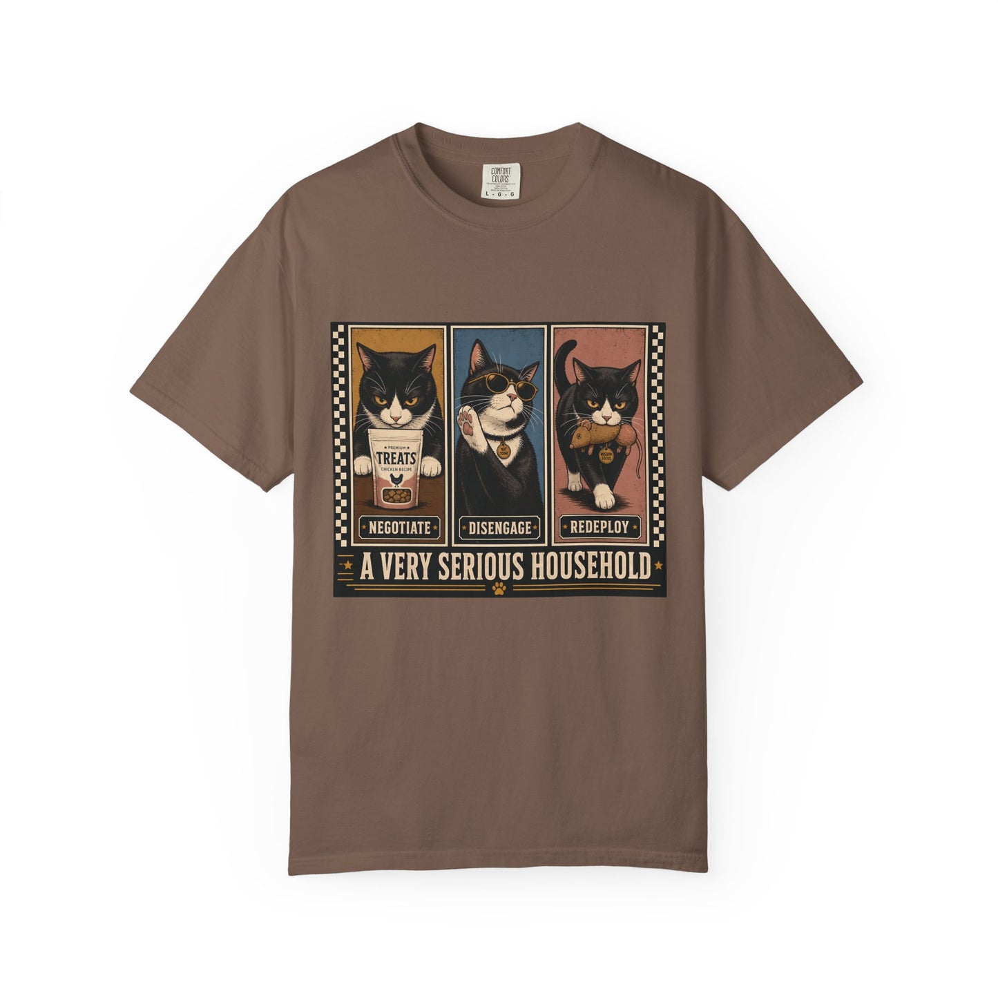 A Very Serious Household T-Shirt — Vintage Cat Trio Graphic
