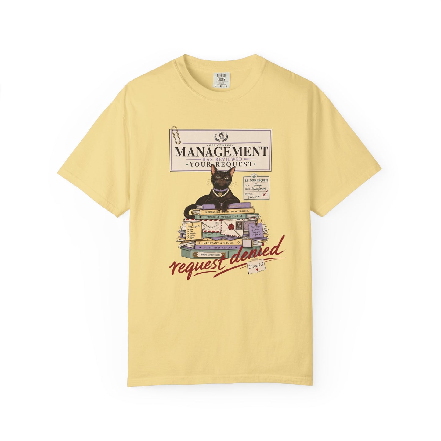 Management Cat T-Shirt — "Request Denied" Vintage Graphic Tee