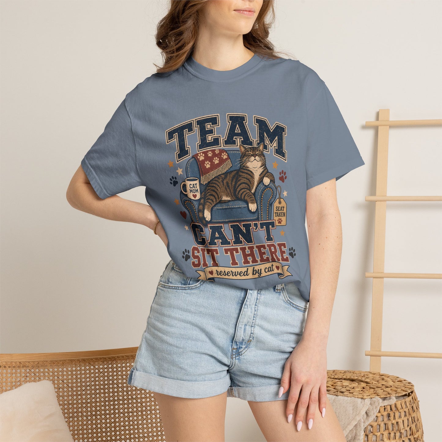 Vintage 'Team Can't Sit There' Cat T-Shirt — Cozy Cat Lover Graphic Tee
