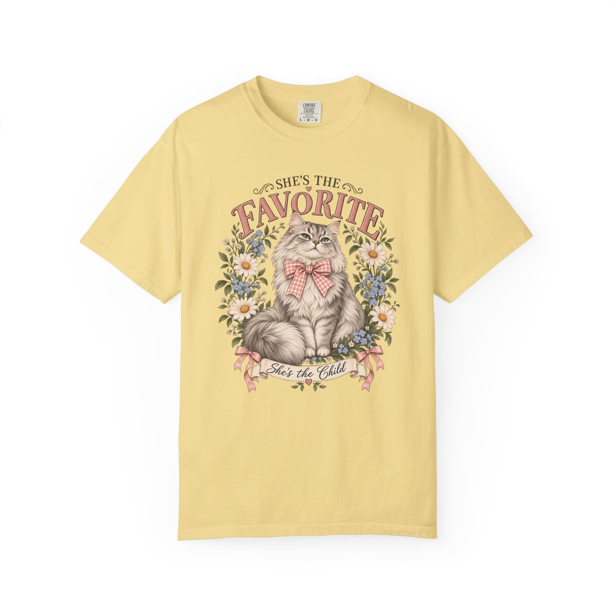 She's the Favorite Cat T-Shirt — Vintage Floral Cat Graphic