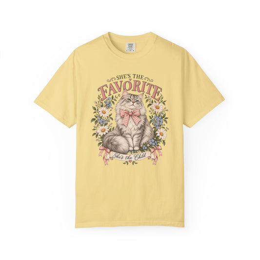 She's the Favorite Cat T-Shirt — Vintage Floral Cat Graphic
