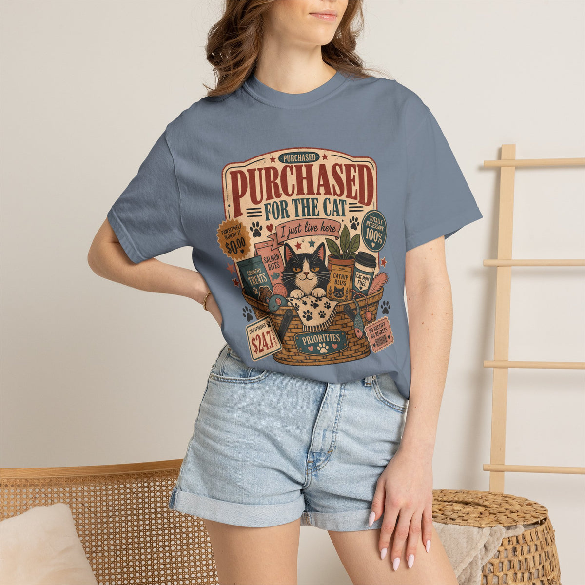 Cat Lover T-Shirt — "Purchased for the Cat" Vintage Pet Humor Tee