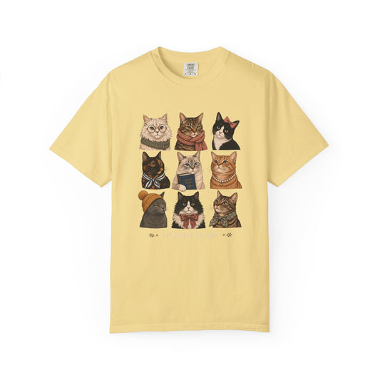Vintage Cat Portraits T‑Shirt — Cute Kitten Grid Graphic Tee